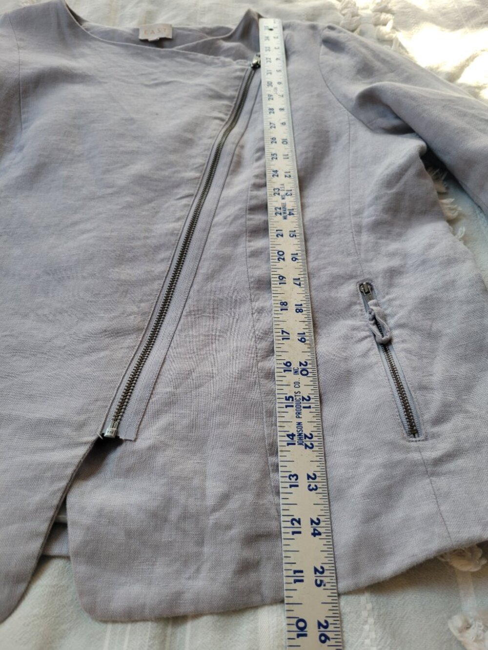 East Linen Moto Style Jacket Collarless Asymmetric Zip Women's UK 18 Plus Size - Picture 4 of 10
